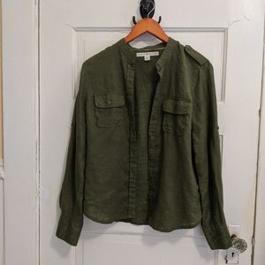 Linen Button Down Olive Green